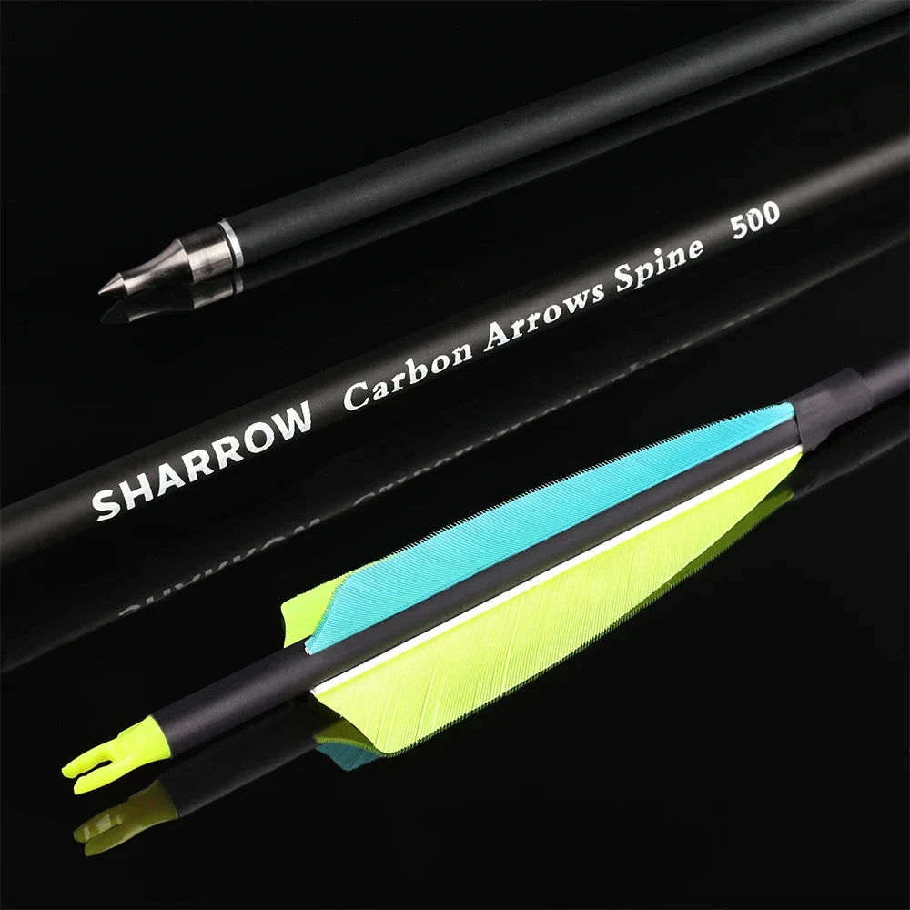 Mixed Carbon Arrows 12pcs 31.6 Inch Spine 500 ID6.2mm with 4" Turkey Feathers for Compound Recurve Bow Hunting Shooting Accessories