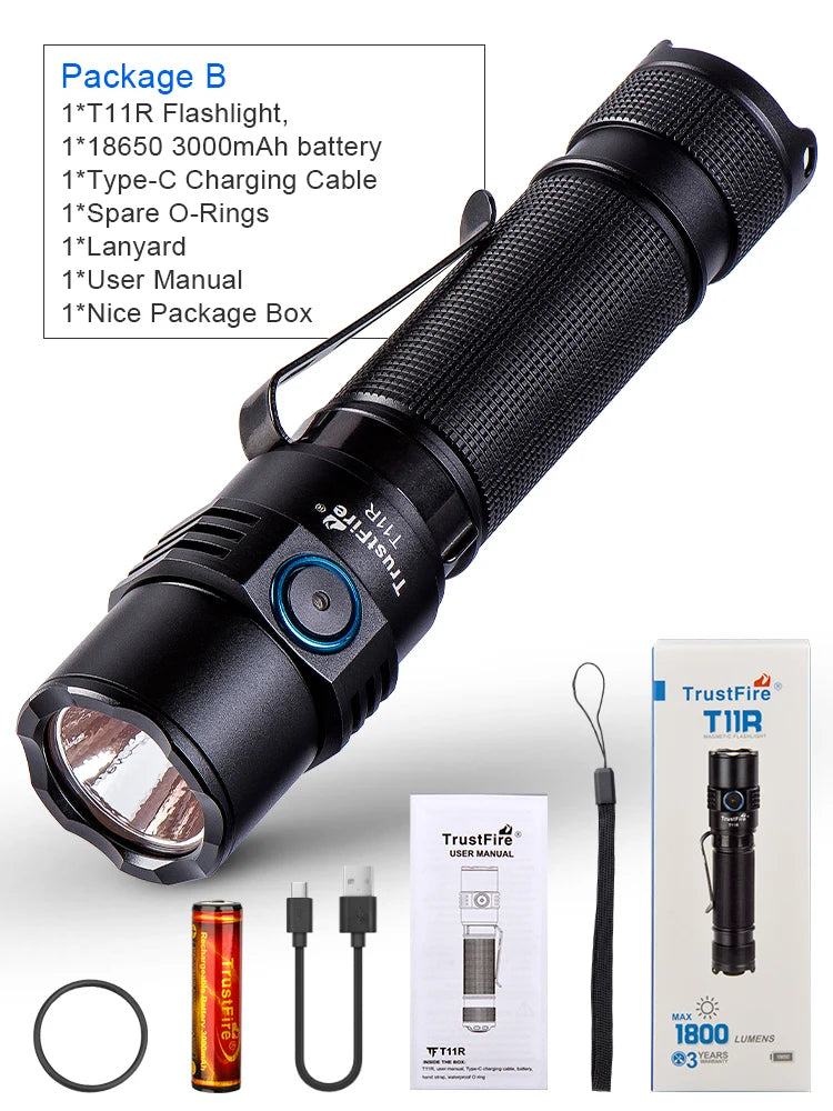 Trustfire T11R Tactical Led Flashlights 1800 Lumen Powerful Type C USB Rechargeable Torch Lamp 18650 High Power Lamp Dual Switch