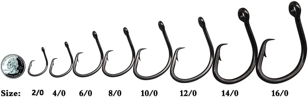 Heavy Duty Live Bait Hook, Size 1-16/0, Big Game Shark Hooks, Black Nickel Coating