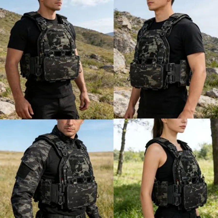 YAKEDA Tactical Outdoor Vest for Men/1000D Nylon Quick Release Laser-Cutting Modular Lightweight Vest