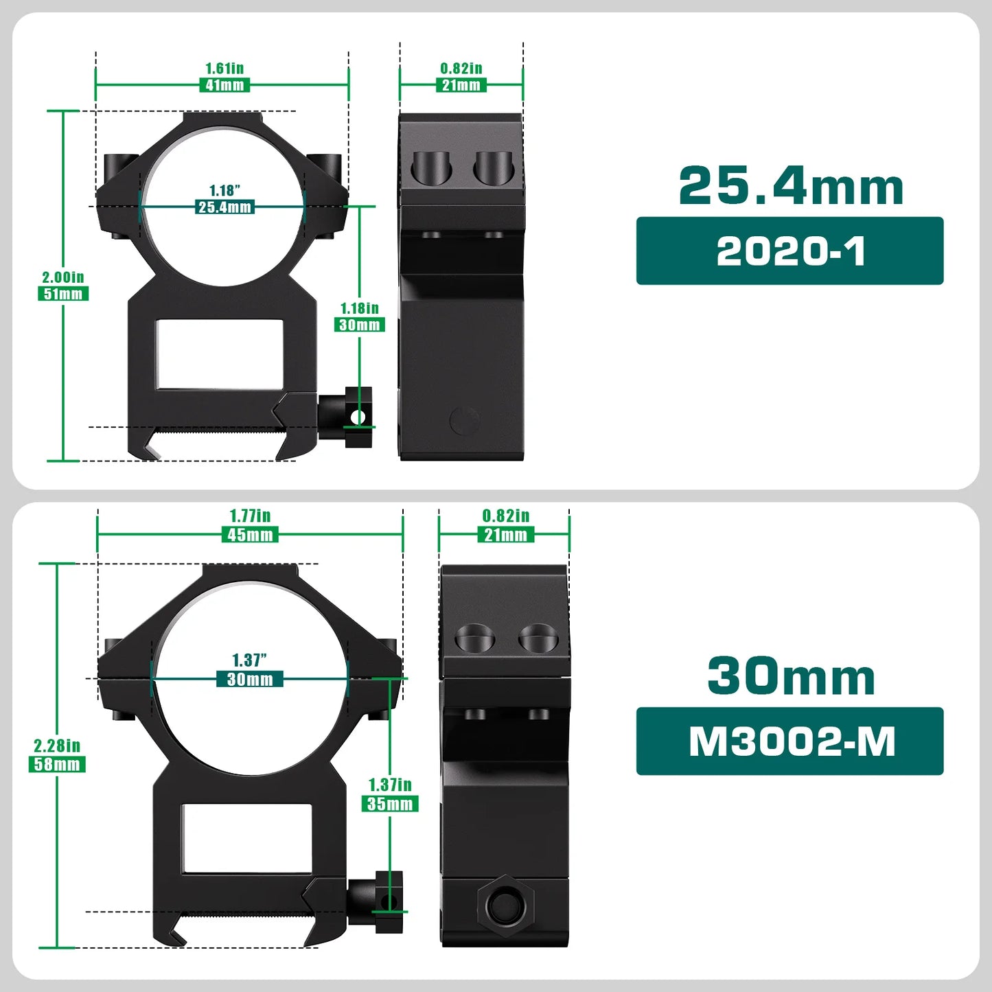 Aquilifer 25.4mm/30mm Picatinny Rail Scope Rings 2-Piece Aluminum High Profile Tactical Optic Mounts for Hunting Shooting
