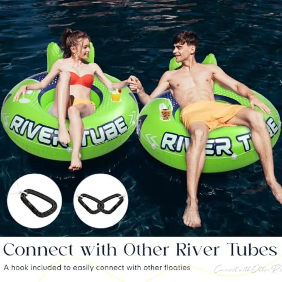 10 Pcs Green 53 Heavy Duty River Tube Float Inflatable Pool Floating Tube for Adult Large River Raft Water Chair Lounger with M