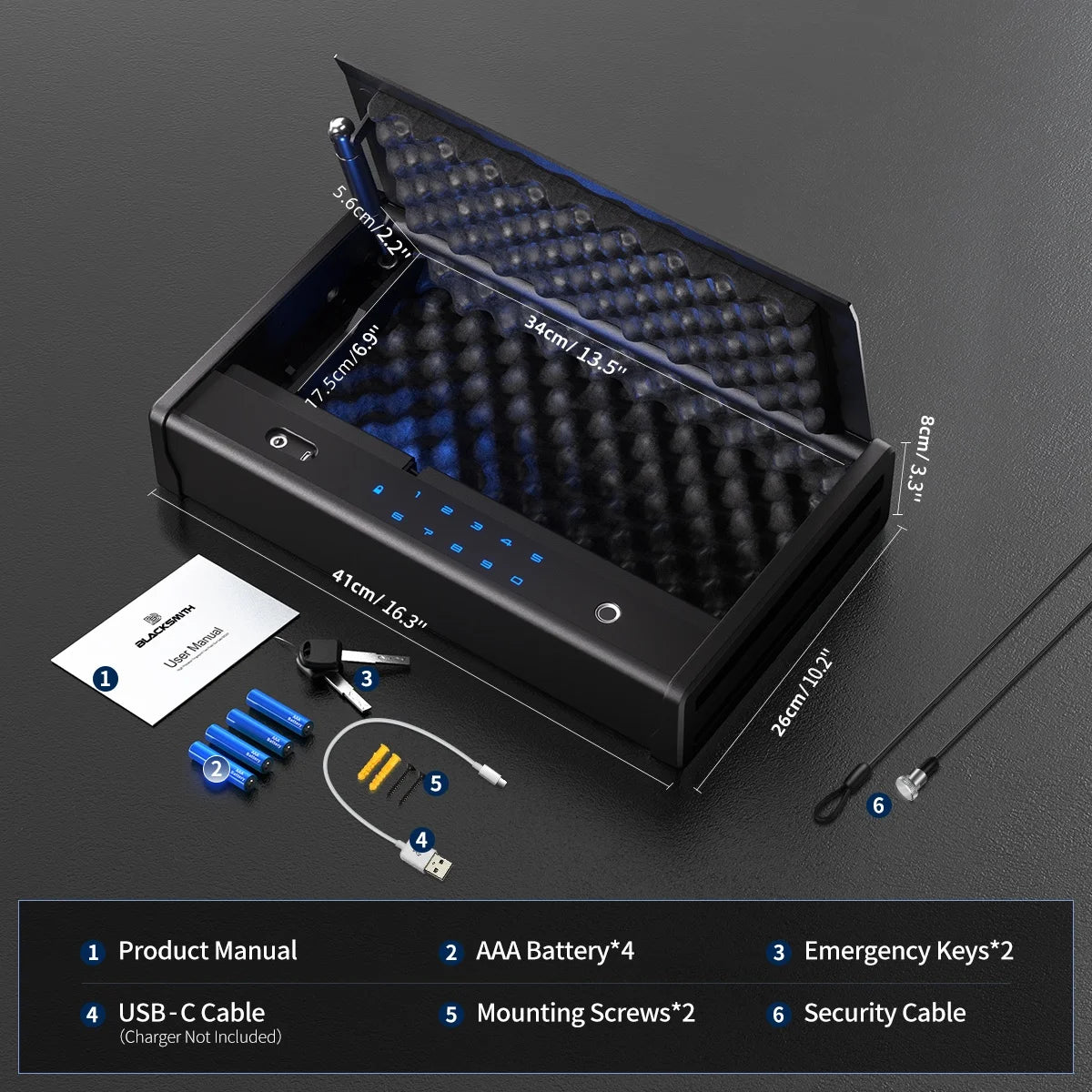 Blacksmith Biometric Pistol Safe Gun Locker Box with APP Control and Fingerprint 5-Quick Access Unlock Gun Case for 2 Pistols