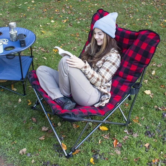 CAMP & GO Extra Large Ultra Padded Outdoor Camping Chair, Portable Folding Camp Chair with Wide Padded Seat, Cup Holder, and Car