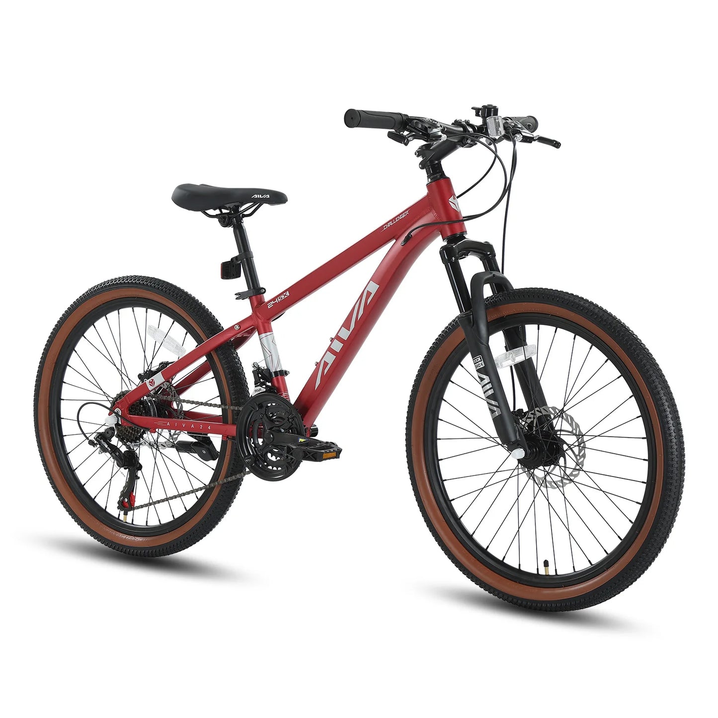 AIVA MT24FS 24 Inch Hardtail MTB, 21 Speed Mountain Bike, Bicycle for Teenagers and Adults, Lightweight Aluminum Frame, Suspension Fork, Front & Rear Disc Brakes