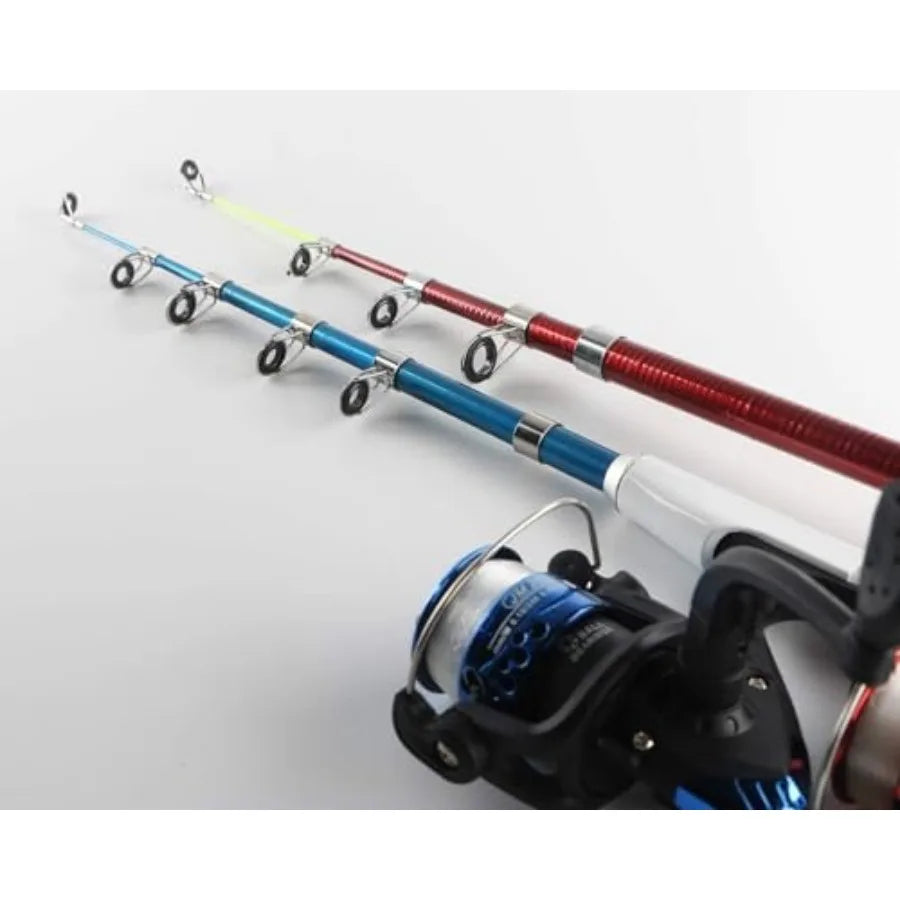 Fishing Rod Reel Combos for Youth: Telescopic Carbon Fiber Rods in Blue, Lightweight Portable with 2 Spinning Reels, Lures, Hoo