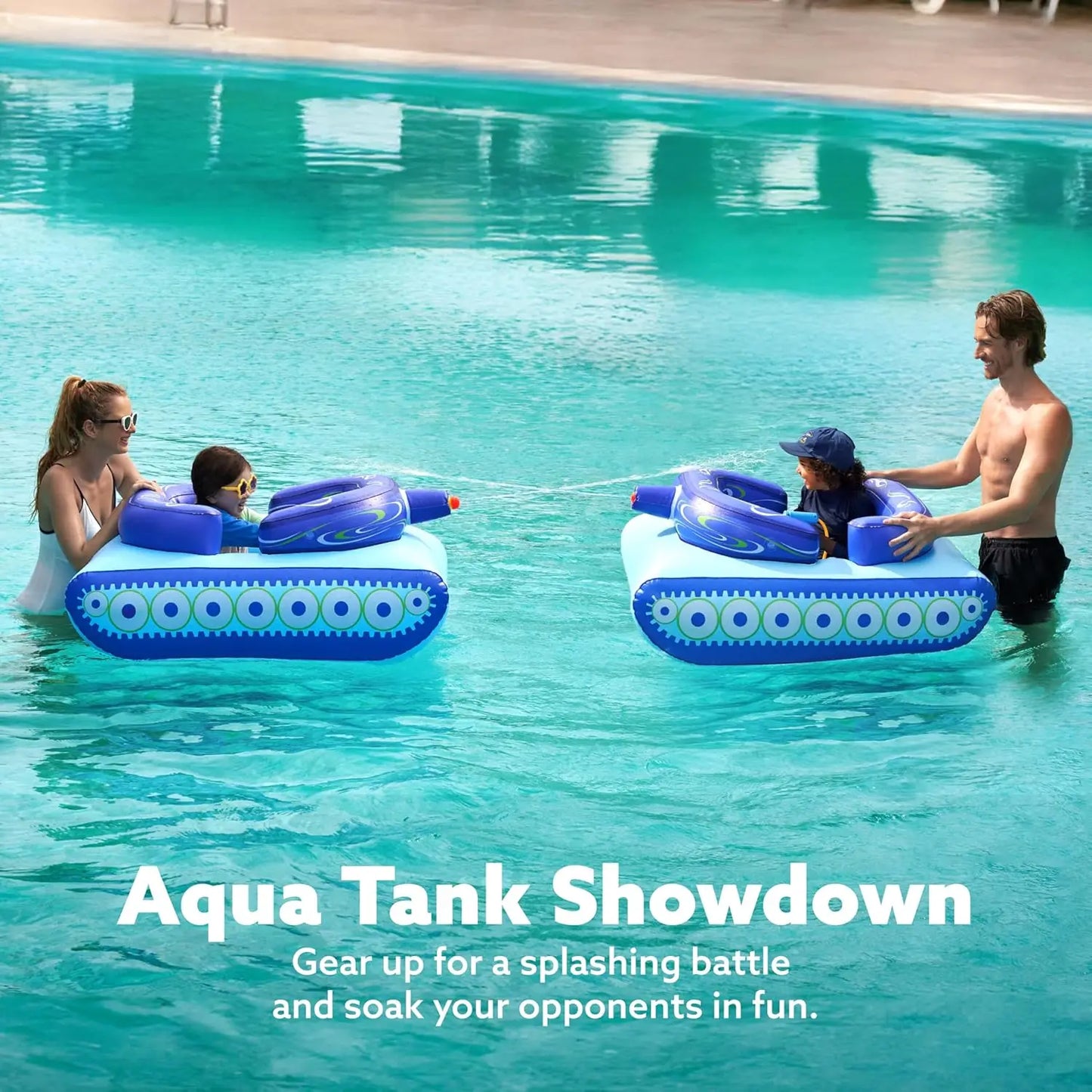 Altrek Store SLOOSH Inflatable Tank Pool Floats Kids, Pool Floaties Swimming Tank with Water Gun, Water Fight Toys, Inflatable Battle Fun for Summer