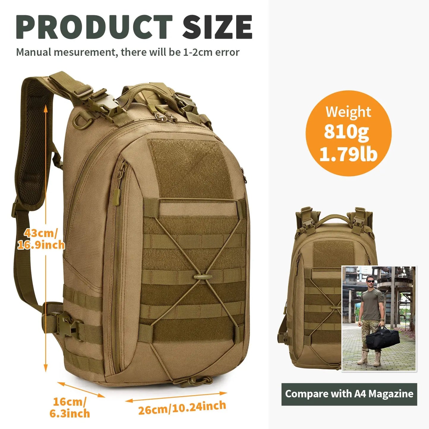 Tactical Backpack MOLLE System Hiking Rucksack Outdoor Gear