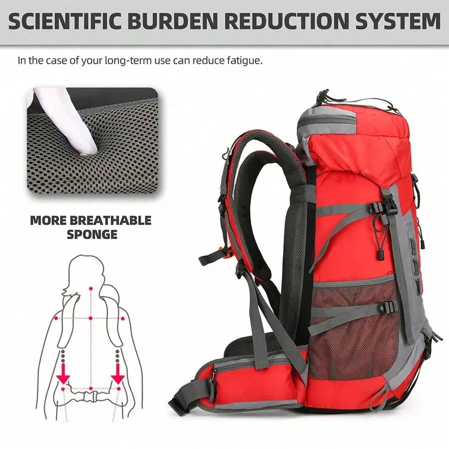 60L Lightweight Waterproof Hiking Backpack With Rain Cover Large Travel Camping Backpack For Adults