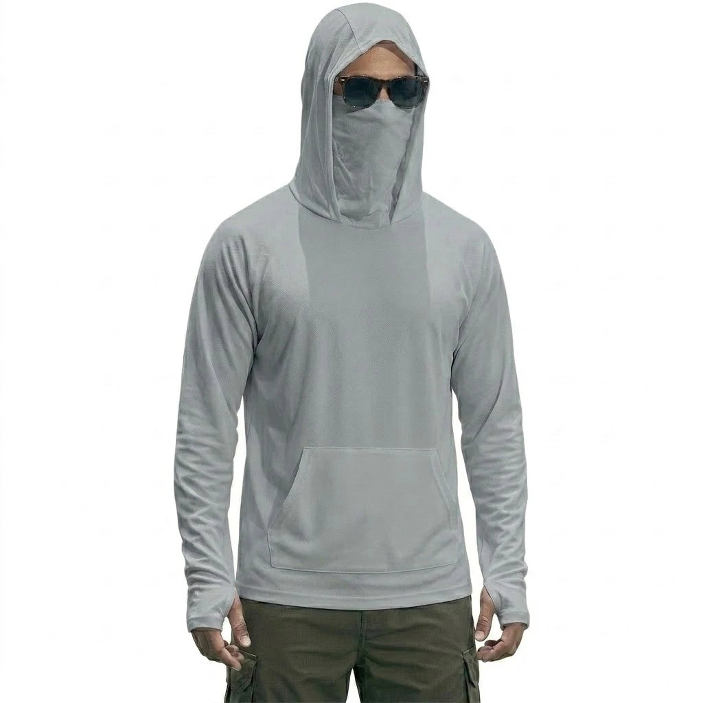 UPF50+ Performance Hoodie Summer Man Long Sleeve T-shirts Casual Shirt Sunscreen Ice Silk Tops Sun Running Quick Dry Hiking Tee