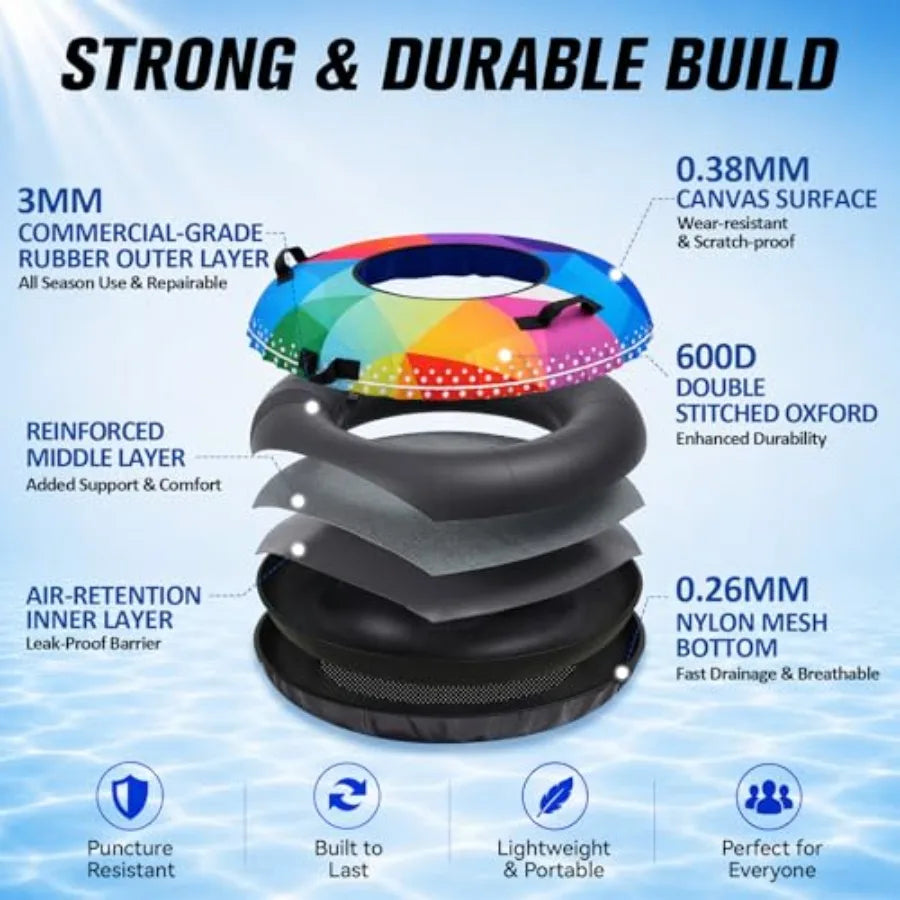 River Tube 48'' Heavy Duty Rubber Float Tube for Lake Pool Floating Black Rubber with Premium Canvas Cover Removable Cup Holder