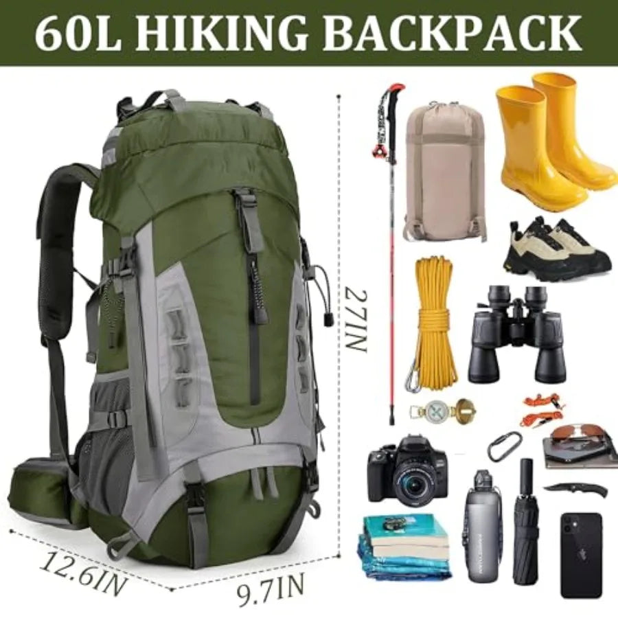 Hiking Backpack with Rain Cover Waterproof Camping Backpack Shoes Warehouse for Men Women Frameless