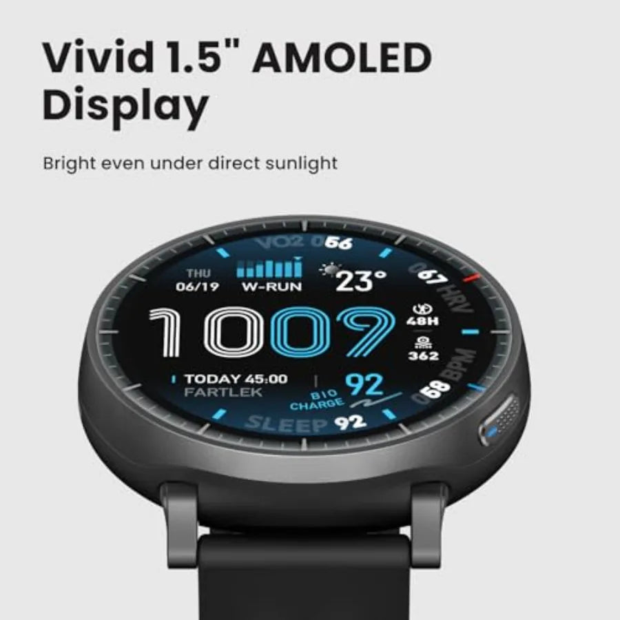 Active Max Smart Watch with 1.5 AMOLED Display Black 25-Day Battery Offline Maps GPS 4GB Storage 170+ Sport Modes 5 ATM Water R