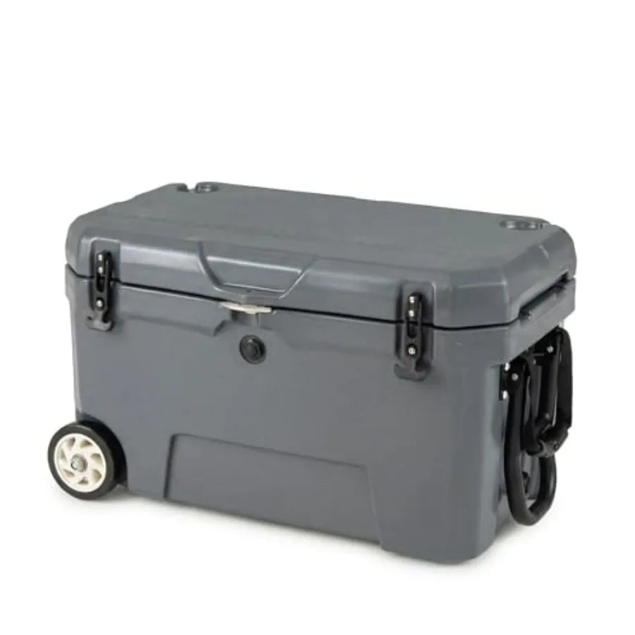 Portable Hard Cooler for Camping, Fishing, Beach: Rotomolded Polyethylene, Gray, 6-Day Ice Retention, Rolling Design with Teles