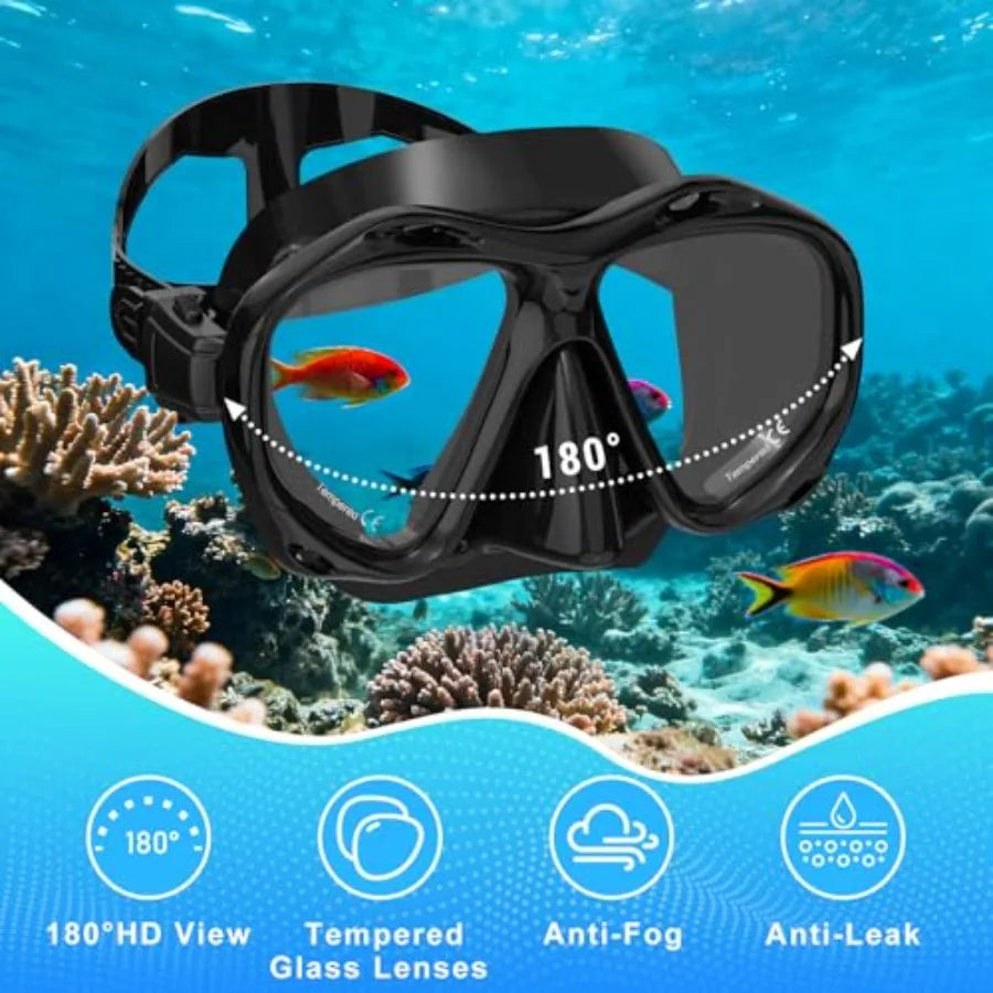 Snorkeling Gear for Adults, Mask Fin Snorkel Set, Dry Top Snorkel Mask, Panoramic View Anti-Leak Anti-Fog 3 in 1 Snorkeling Kit