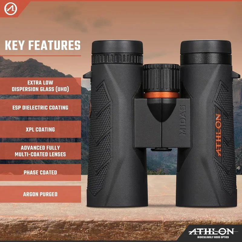 HOME. 10x42 Midas G2 UHD Black Binoculars with Eye Relief for Adults and Kids, High-Powered Binoculars for Hunting,