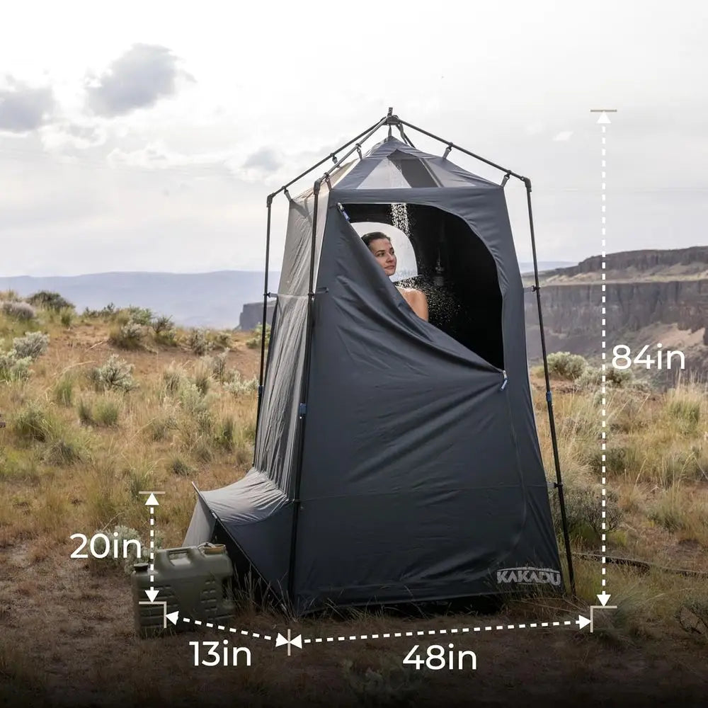 Portable Outdoor Shower Tent with Privacy, Camping Toilet, Changing Room, LED Light, Carry Bag, Towel Rod