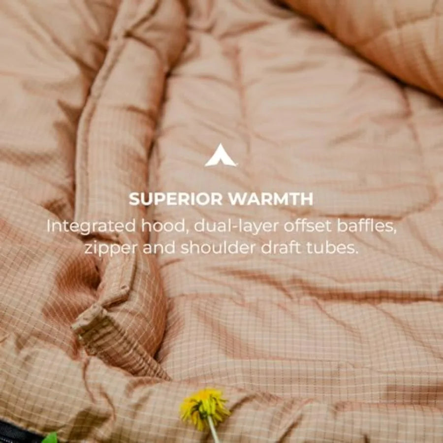 Camping sleeping bag for adults and kids, polyester shell, black, 25F/20F/0F rated, all-weather warmth with travel sack include