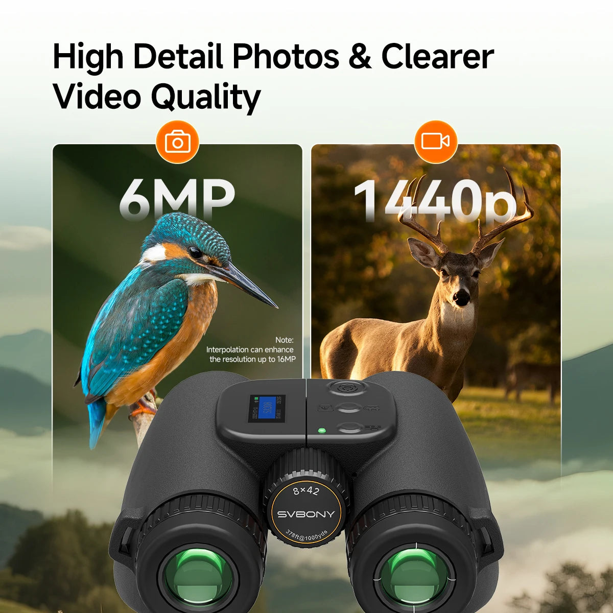 Svbony SA208 8x42 ED Integrated Binoculars Bird AI Identification Wide-Field Electronic Binoculars for Bird Watching Camping
