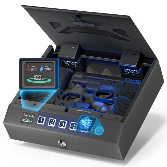 Gun Safe for Handgun, Biometric Pistol Safes with LCD Display&Anti-theft Rope-Hand Gun Lock Box for Desk Drawer,Nightstand,Car