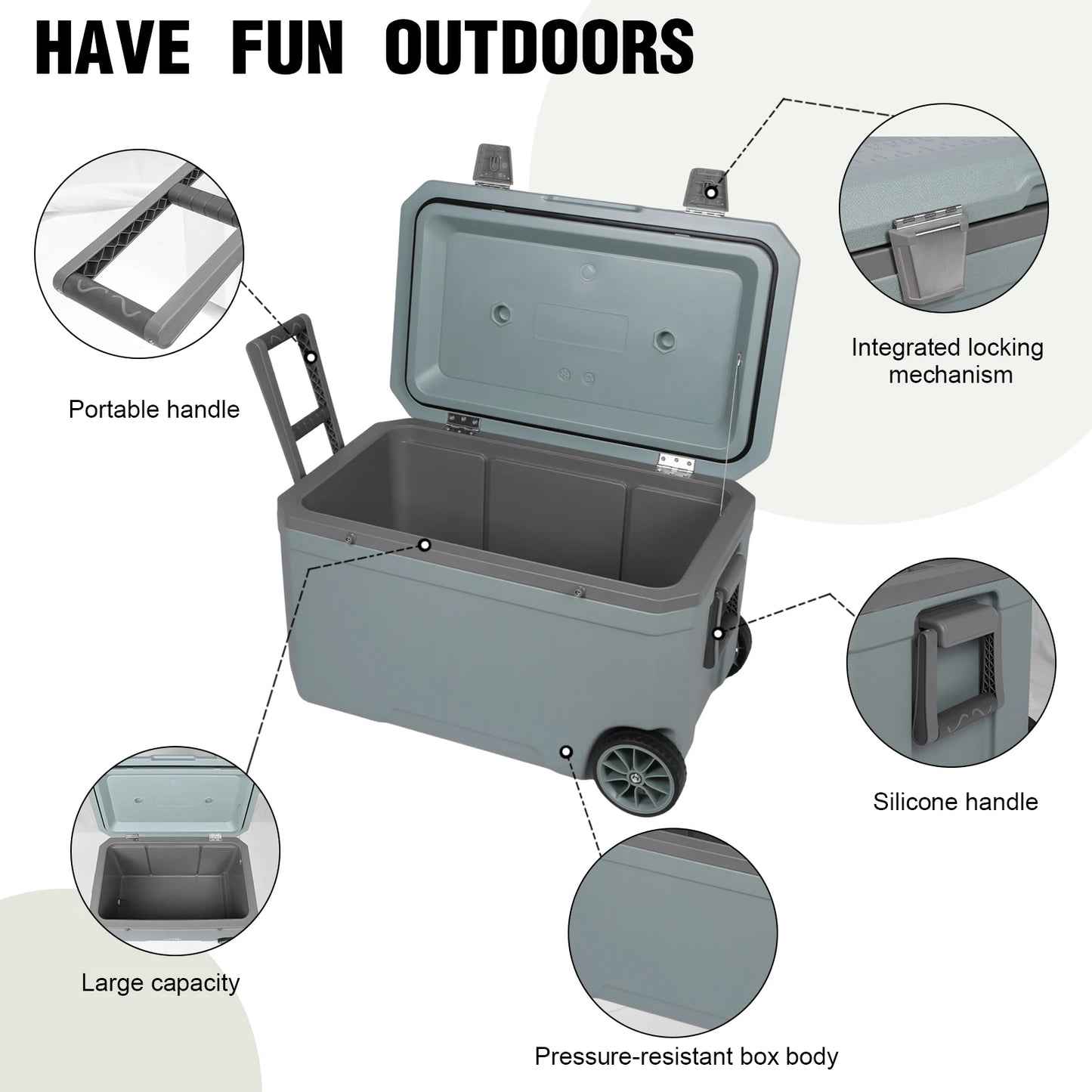 70L Camping Cooler Keep Food Warm 30 Percent Lighter Than Rotomolded with Handle for Beach Drink Beverage Camping Picnic Fishing