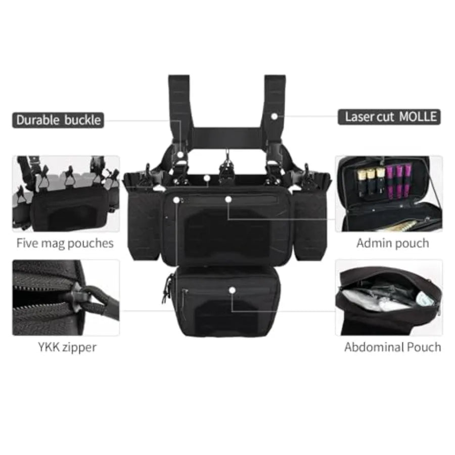 Tactical Chest Mini Rig 1000D Quick Release Multifunctional Tactical Vest Outdoor with Multi-Pockets