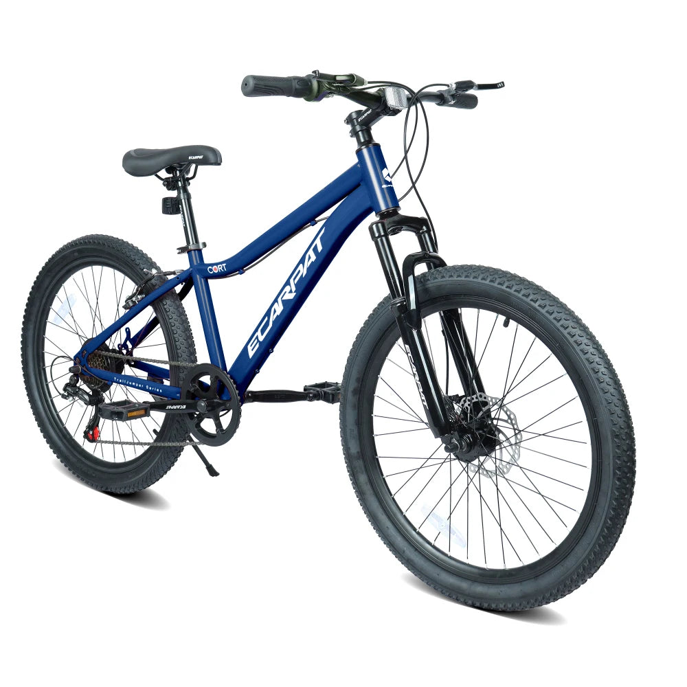 24 Inch Youth Mountain Bike with 7 Speeds & Front Suspension Durable Steel Frame, Alloy Rims & Disc Brakes For Boys and Girls in Multiple Colors
