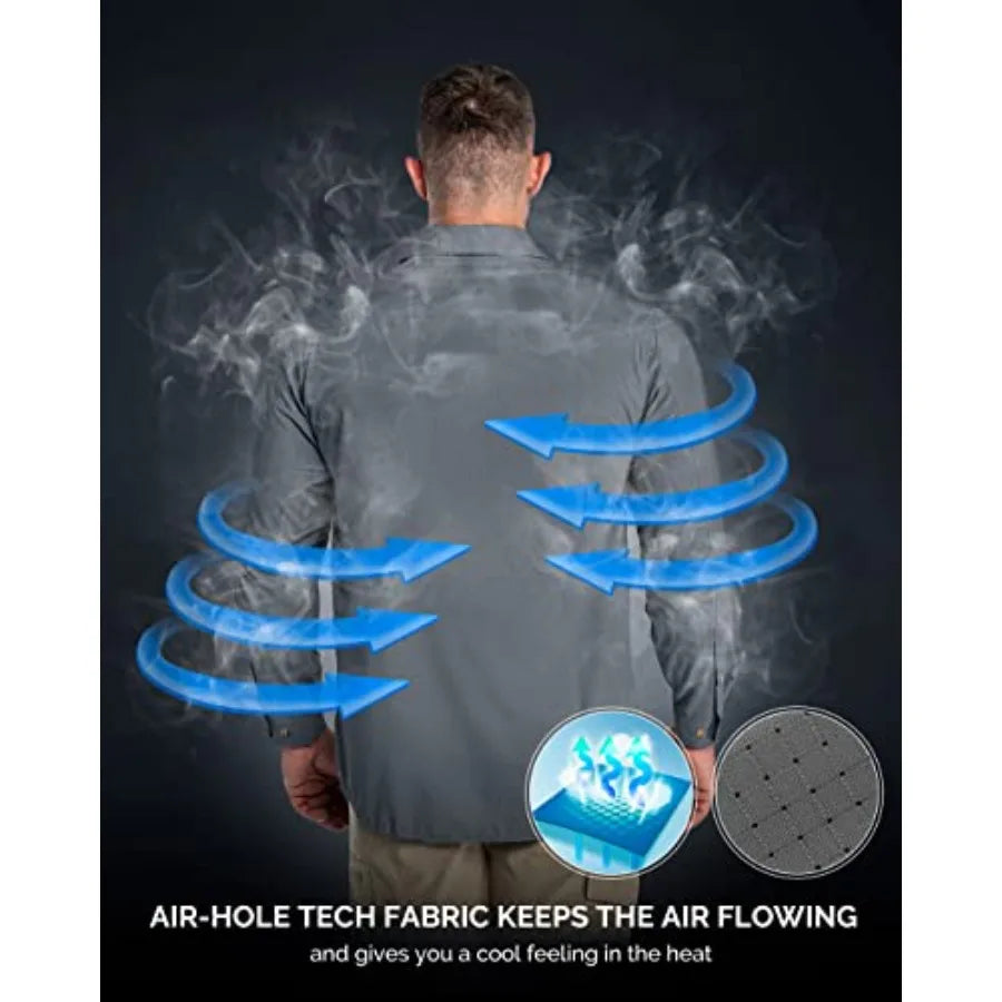 33000Feet Men's Long Sleeve Sun Protection Shirt UPF 50+ UV Quick Dry Cooling Fishing Shirts for Travel Safari Camping Hiking