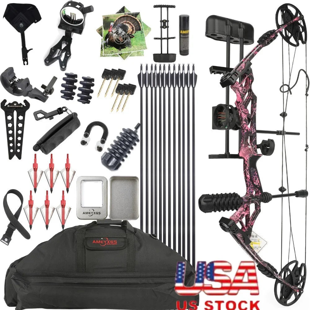 Adjustable Compound Bow with Arrows 30-70lbs 80% Let-off 320FPS High-Strength Alloy Riser for Archery Hunting Shooting Target Practice Outdoor Sports Accessories