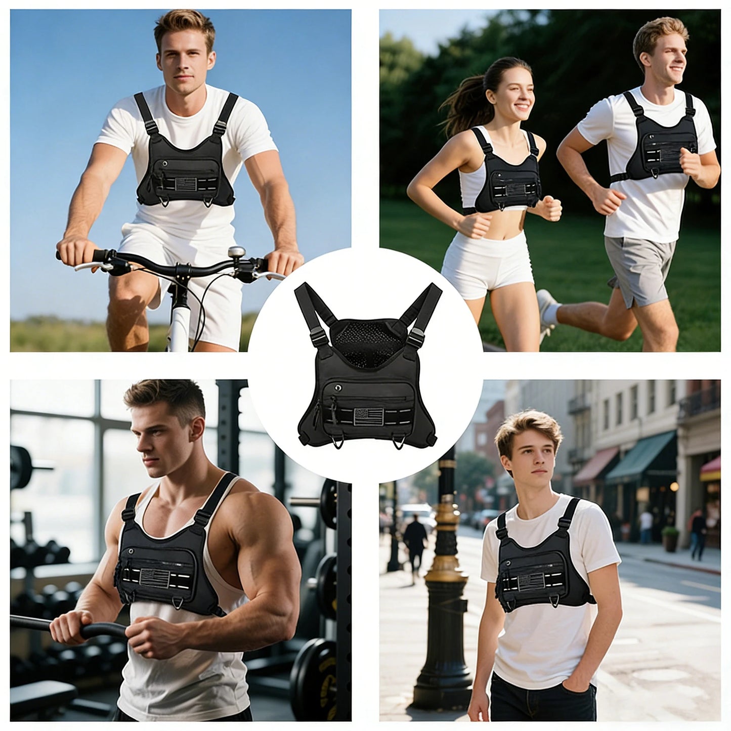 Chest Bag Adjustable Running Vest Bag Anti-Theft Multi-Functional for Workouts Cycling Hiking Motorcycle Accessories