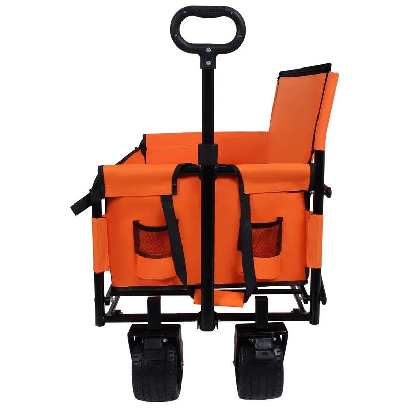 3-in-1 Heavy-Duty Folding Wagon with Bench Seat and Foldable Tabletop, 500lbs Capacity, All-Terrain Wheels for Camping, Beach, Garden, Orange