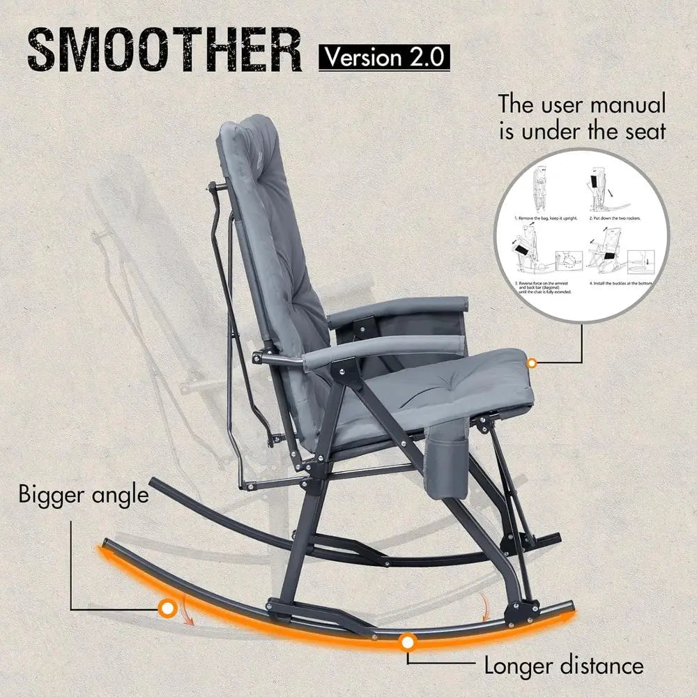Thick-Padded Portable Rocking Recliner Chair for Outdoor Camping, Patio, and Backyard - Supports 400 lbs