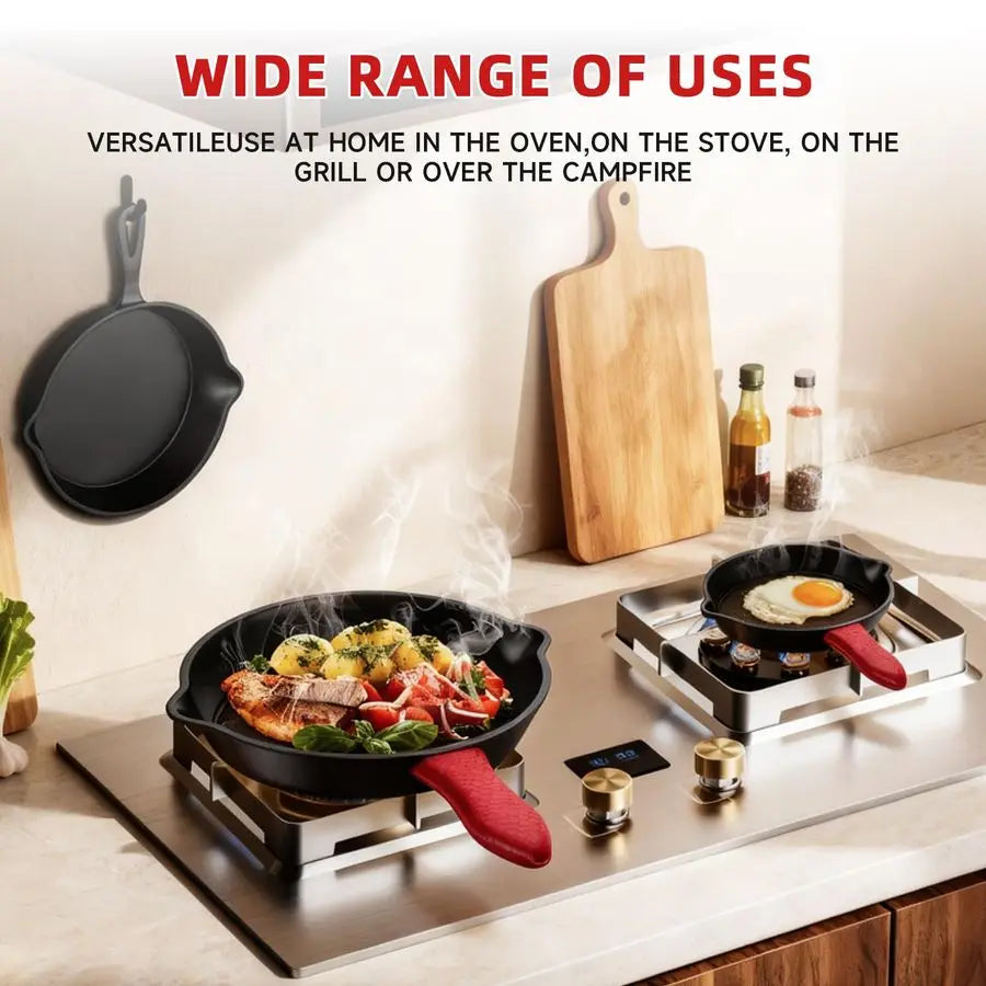 piece set, cookware set 6, 8, 10 Inches, for frying, saute, ampmore, easy use in the oven, stove, grill, or campfire, black, wit