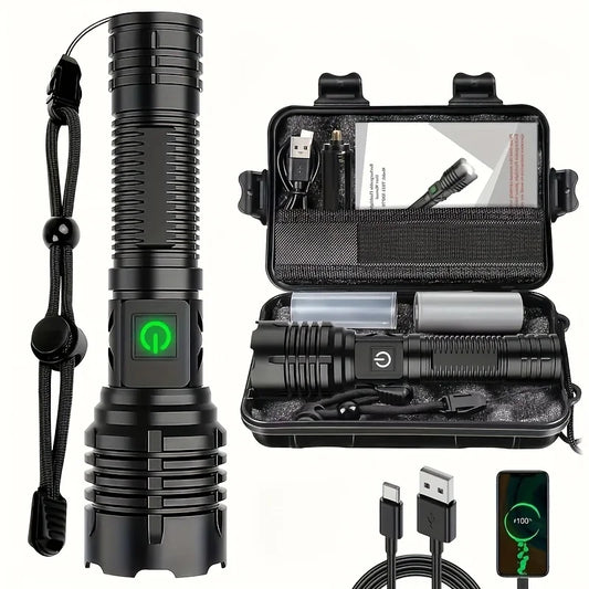 1 Sets Torch Rechargeable falshlight, Super Bright high lux, Bright Torch Battery Powered, Power Bank 5 Modes Zoom Adjustable Po