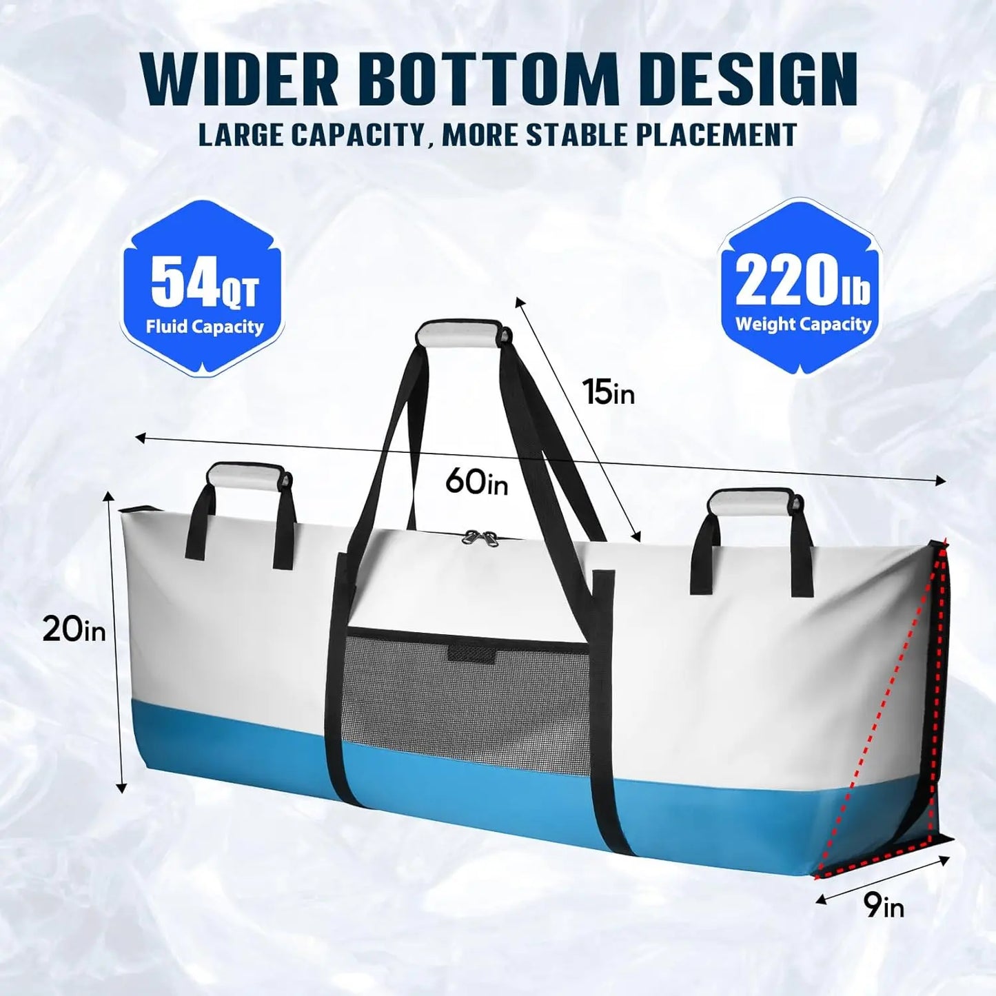 Insulated Fish Cooler Bag 60x20x9in, Waterproof Fishing Kill Bag with Smooth Zipper, Keeps Ice-Cold & Fresh Over 48H
