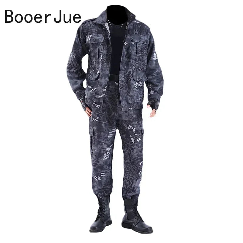 Black Python Pattern Wear-resistant Overalls Labor Insurance Cloth Uniform Men's Soft Tracksuit Outdoor Motorcycle Suit