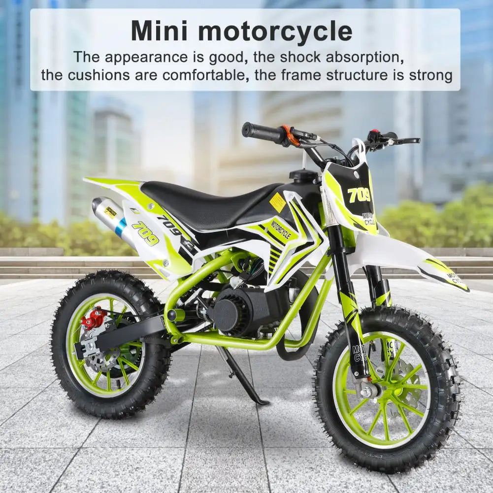 Kids Gas Motorcycle, Ergonomic Handle 49cc 2-Stroke Kids Dirt Bike, Mini Off-road Motorcycle With Front Rear Disc Brakes (Green)