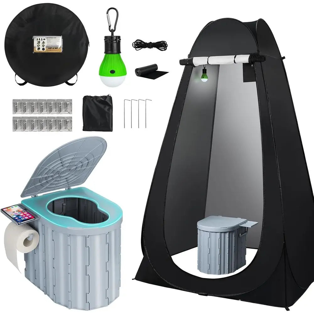 Portable Camping Toilet with Pop-Up Privacy Tent, 12-inch Toilet Seat, Outdoor Portable Folding Toilet Potty for Adults Load Cap