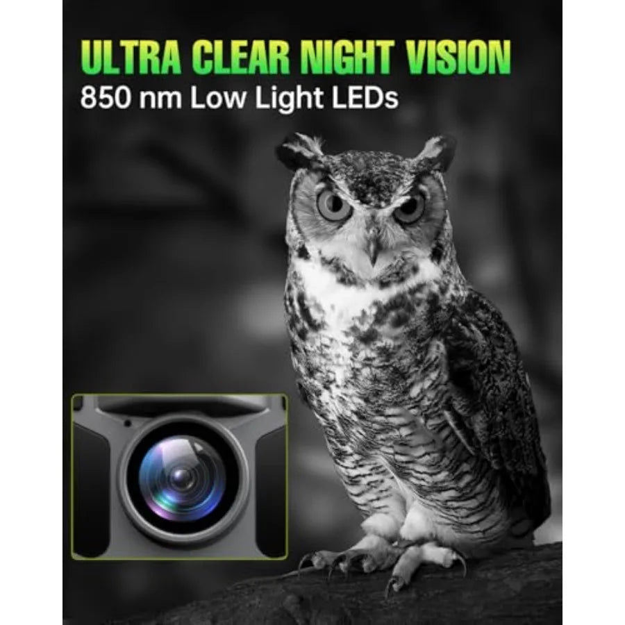 Trail Camera for wildlife hunting: solar-powered 4K 64MP with 5000mAh battery, 64GB SD card, IP67 waterproof housing, black alu