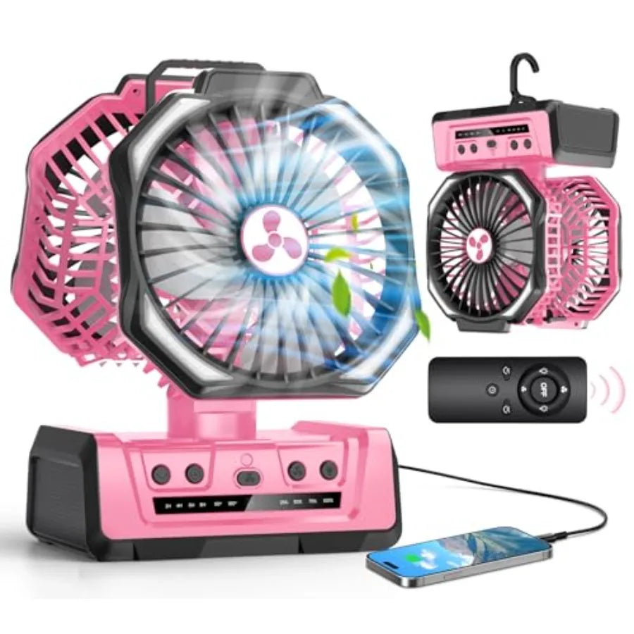 Portable Fan Rechargeable, 20000mAh Cordless Battery Powered Fan with LED Lantern Battery Operated for Camping Travel Bedroom H