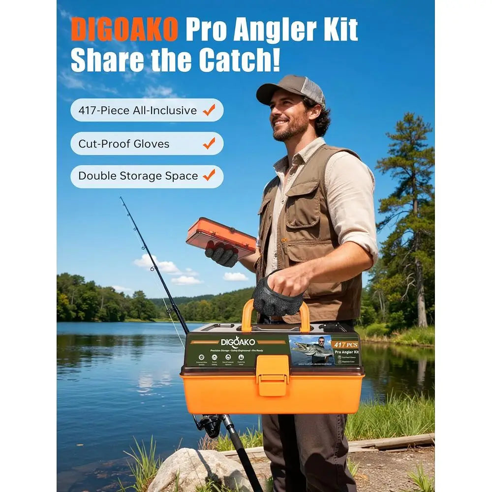 Premium 3-Tier Fishing Tackle Box with 417 Pieces Lure Kit, Essential Bass Fishing Gear Set, Ideal Gift for Anglers