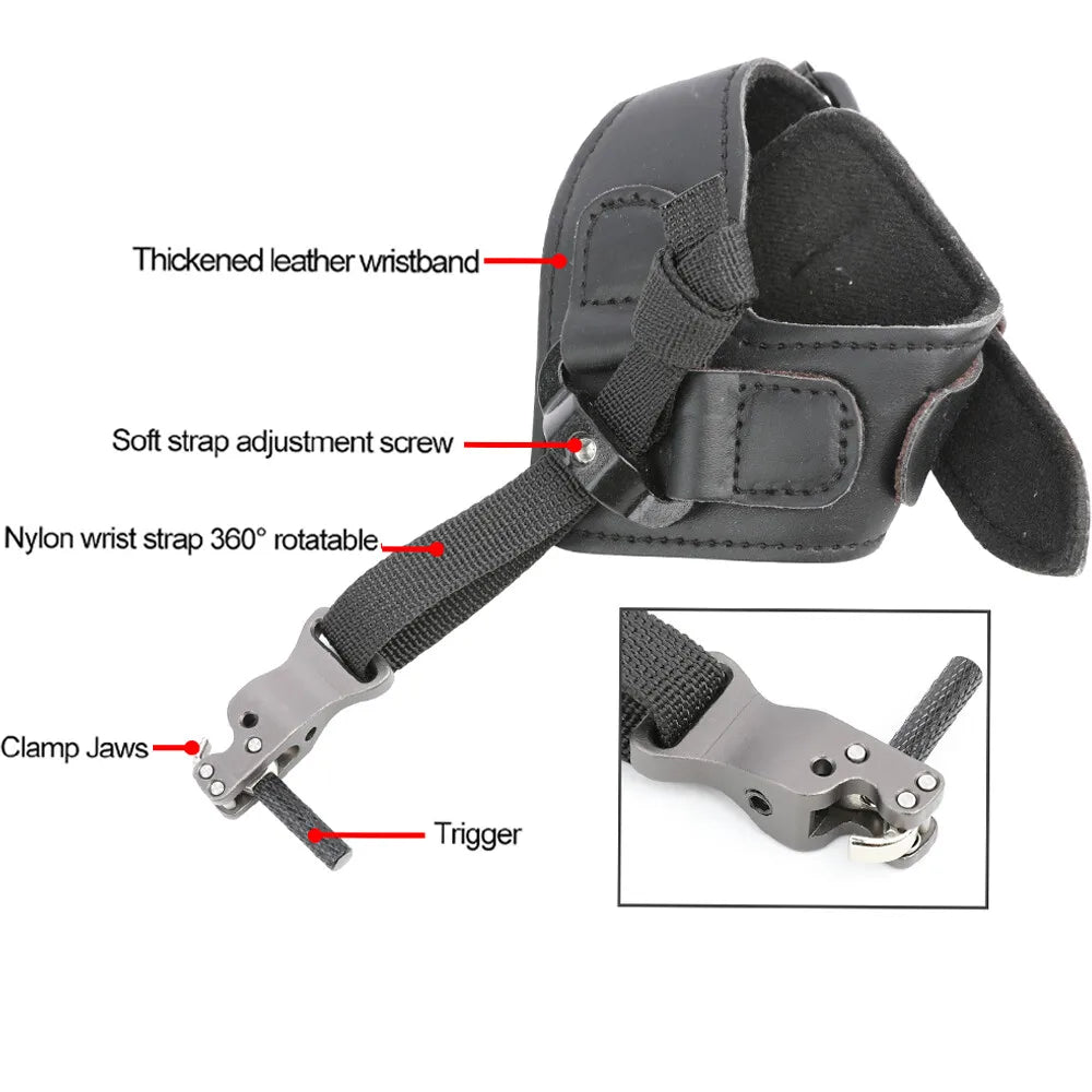 Archery Bow Release Wrist Strap Releaser Aid Leather + Alloy Trigger Caliper Outdoor Shooting Hunting Bow Accessories