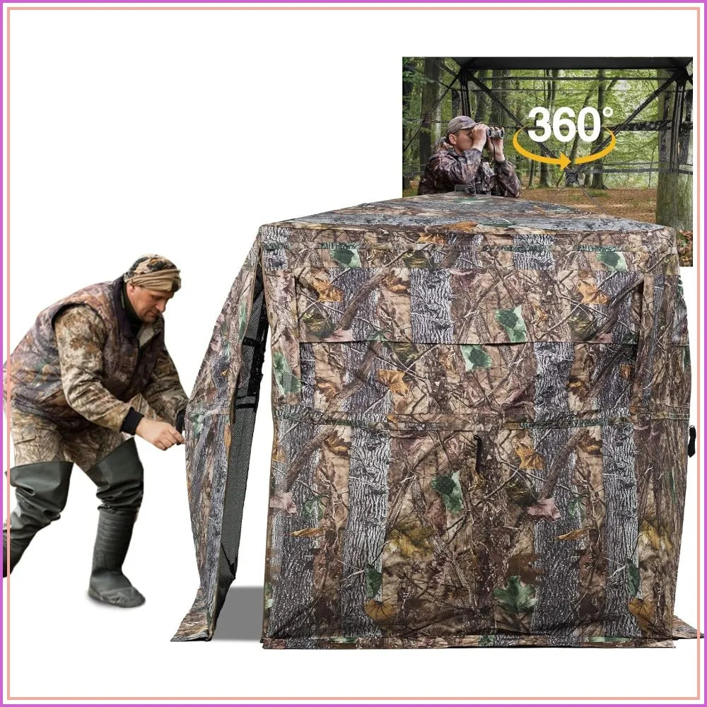 270/360 Degree See Through Ground Blind with Carrying Bag, 2/3/4 Person Pop Up Camouflage Tent Portable Concealed Shelter