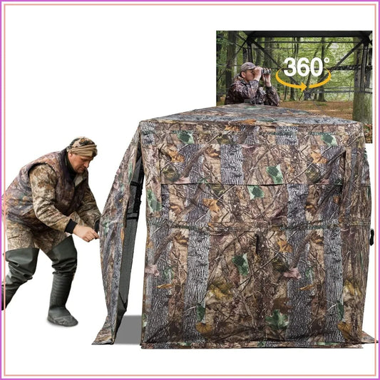 270/360 Degree See Through Ground Blind with Carrying Bag, 2/3/4 Person Pop Up Camouflage Tent Portable Concealed Shelter