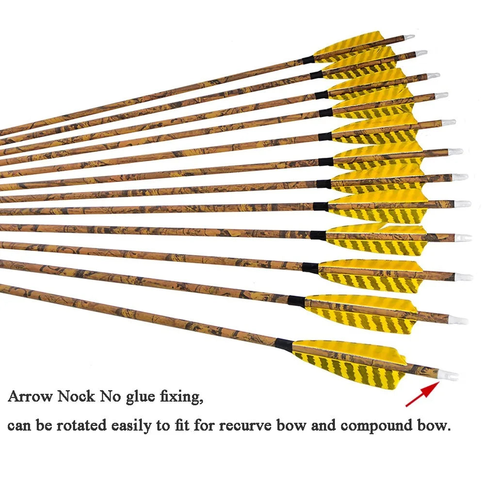12pcs Archery Arrows 31.5 Inch Spine 500 Mixed Carbon with 4 Inch Turkey Feathers 100 Grain Tips for Compound Recurve Bow Outdoor Hunting