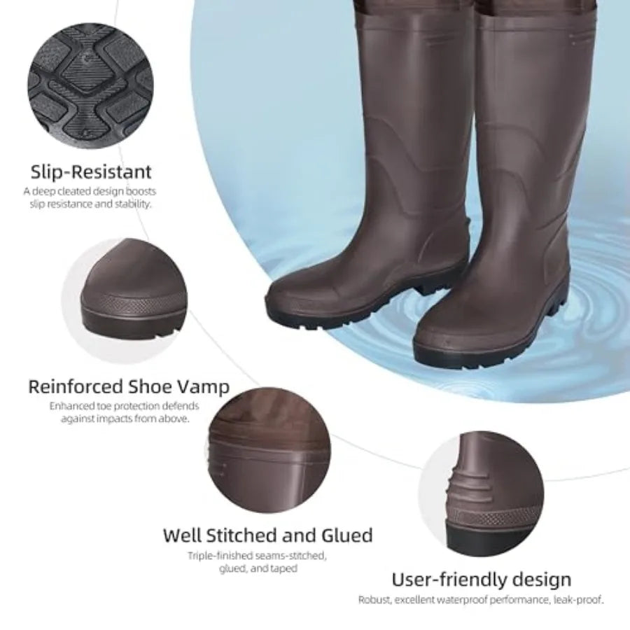 Upgraded 210D Nylon Chest Waders with Boots - Waterproof PVC Fishing and Hunting Waders for Men, Breathable Wading Gear