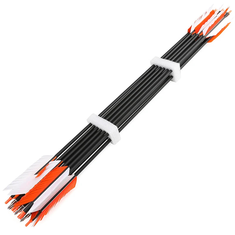 Mixed Carbon Arrows 12pcs 31.5inch Spine 500 OD7.8mm ID6.2mm with Turkey Feathers for Compound Recurve Bow Hunting Shooting Accessories