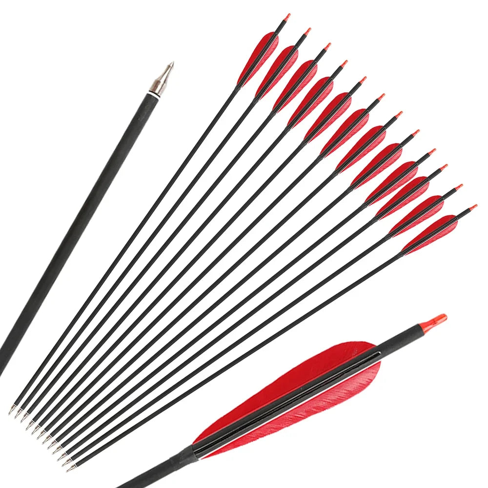 12pcs Spine 500 Mixed Carbon Arrow 35" ID 6.2mm 5inch Turkey Feather Archery Shooting Longbow Recurve Bow Hunting Arrows