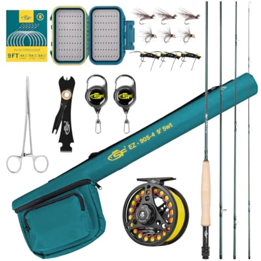 Fly Fishing Rod Combo Starter Kit Semi Gloss Green Jade Finish 24T Carbon Fiber Trout Travel Fly Rod with Reel, Fly Rod case, F