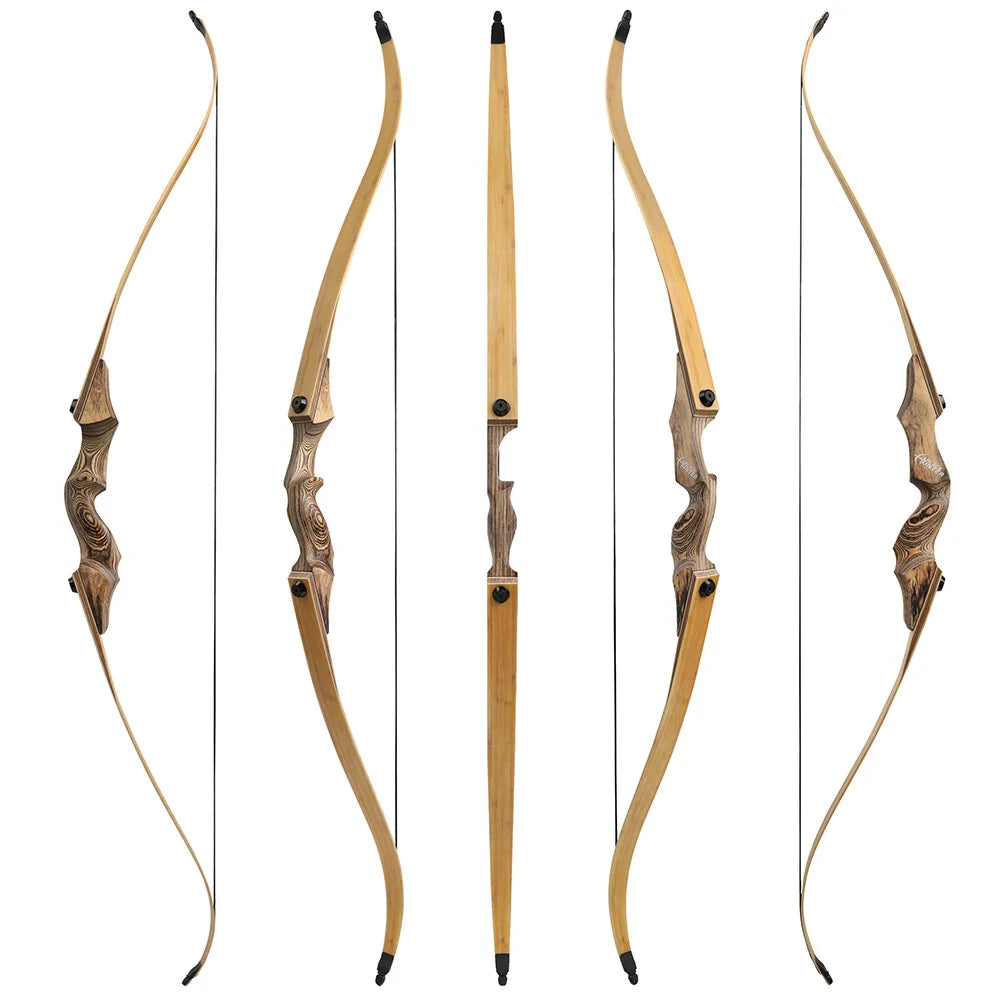 60 Inch Takedown Recurve Bow Arrow Kit 20-60Lbs Adjustable Draw Weight Wooden Riser Bamboo Core Laminated Limbs Right Hand Portable Archery Set for Adult Target Shooting and Light Outdoor Hunting Training Gear